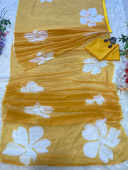 Awesome Yellow Color Ready To Wear Georgette Saree