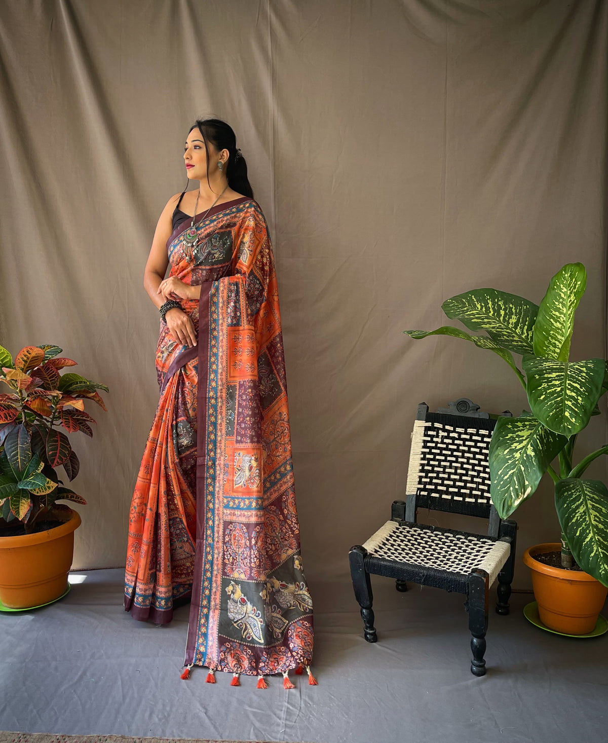 Fantastic Orange Color Cotton Saree