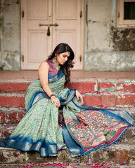 Blissful Pista Color Digital Printed Saree