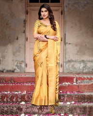 Glossy Haldi Wear Yellow Color Digital Printed Saree