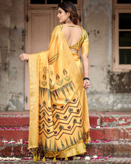 Glossy Haldi Wear Yellow Color Digital Printed Saree