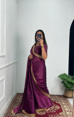 Unique Wine Color Burbary Silk Saree