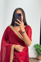 Unique Red Color Burbary Silk Saree