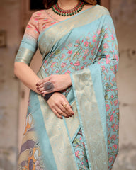 Blissful Sky Blue Color Digital Printed Saree