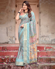 Blissful Sky Blue Color Digital Printed Saree