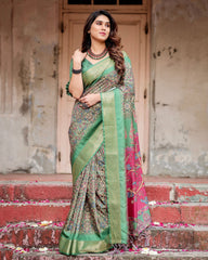 Designer Perrot Color Digital Printed Saree