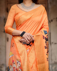 Admiring Orange Color Digital Printed Saree