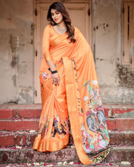 Admiring Orange Color Digital Printed Saree