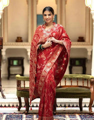 Peaceful Red Color Lichi Silk Saree