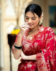 Peaceful Red Color Lichi Silk Saree