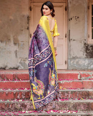 Eyes Catching Purple Color Printed Silk Saree