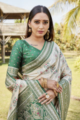 Glossy Kanjivaram Silk Green Color Saree