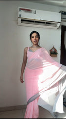 Wonderful Ready To Wear Georgette Baby Pink Color Saree