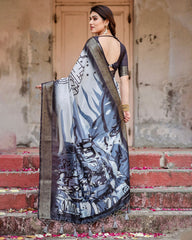 Graceful Black Color Printed Silk Saree