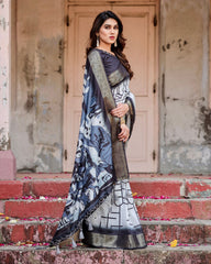 Graceful Black Color Printed Silk Saree