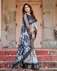 Graceful Black Color Printed Silk Saree