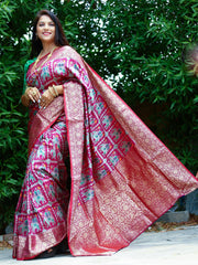 Glossy Ikkat Patola Pink Color Saree