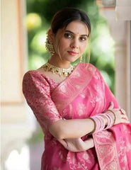 Peaceful Pink Color Lichi Silk Saree