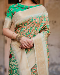 Luxuriant Green Color Printed Silk Saree