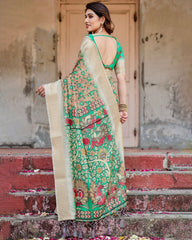 Luxuriant Green Color Printed Silk Saree