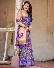 Luxuriant Wine Color Printed Silk Saree