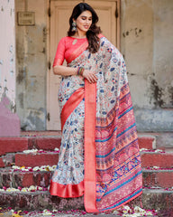 Luxuriant Red Color Printed Silk Saree