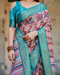 Luxuriant Sky Blue Color Printed Silk Saree