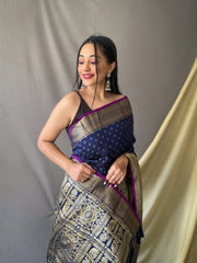 Embellished Navy Blue Color Jacquard Saree