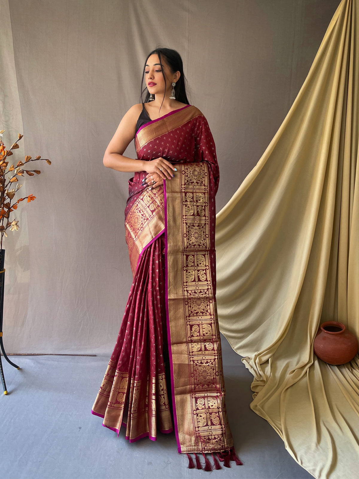 Embellished Red Color Jacquard Saree