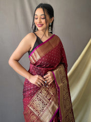 Embellished Red Color Jacquard Saree