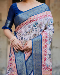 Luxuriant Blue Color Printed Silk Saree