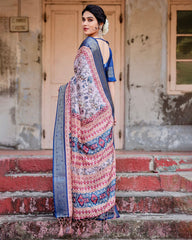 Luxuriant Blue Color Printed Silk Saree