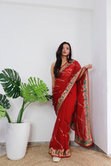 Glimmering Georgette Red Color Saree