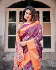 Fancy Wine Color Printed Silk Saree