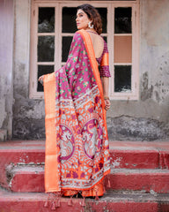 Fancy Wine Color Printed Silk Saree