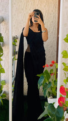 Charming Black Color Ready To Wear Georgette Saree