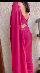 Charming Pink Color Ready To Wear Georgette Saree