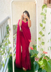 Charming Pink Color Ready To Wear Georgette Saree