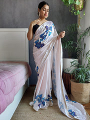 Glimmering Baby Pink Color Satin Silk Saree