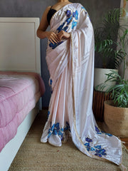 Glimmering Baby Pink Color Satin Silk Saree