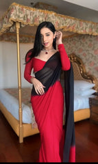 Designer Red Color Ready To Wear Georgette Saree