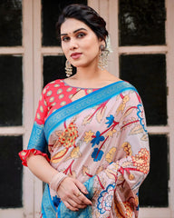 Festive Wear Peach Color Printed Silk Saree