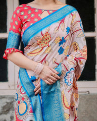 Festive Wear Peach Color Printed Silk Saree