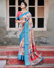 Festive Wear Peach Color Printed Silk Saree