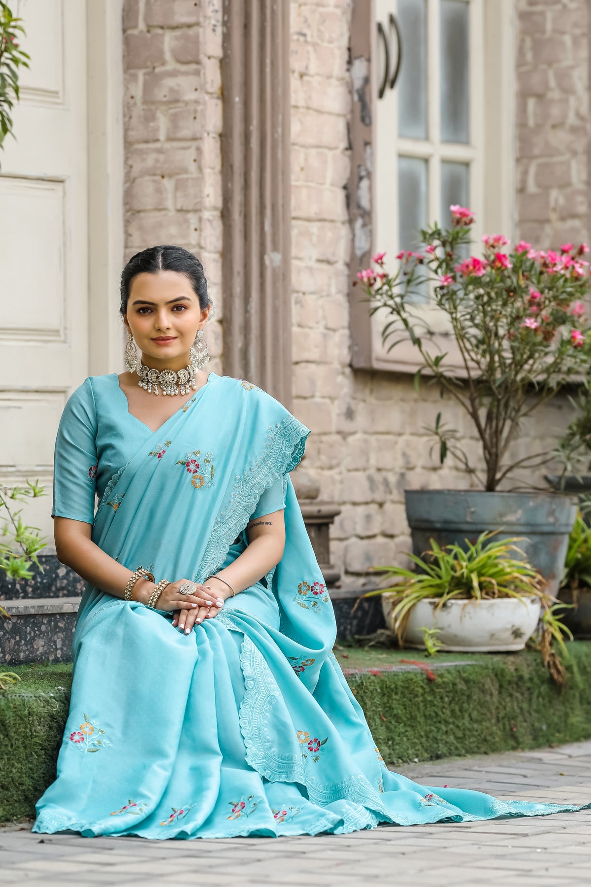 Fabulous Sky Blue Color Cotton Saree