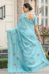 Fabulous Sky Blue Color Cotton Saree