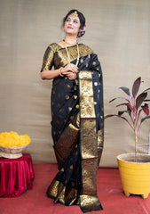 Preferable Banarasi Silk Black Color Saree