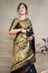 Preferable Banarasi Silk Black Color Saree