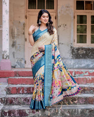 Beautiful Printed Silk Yellow Color Saree