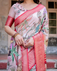 Beautiful Printed Silk Pink Color Saree